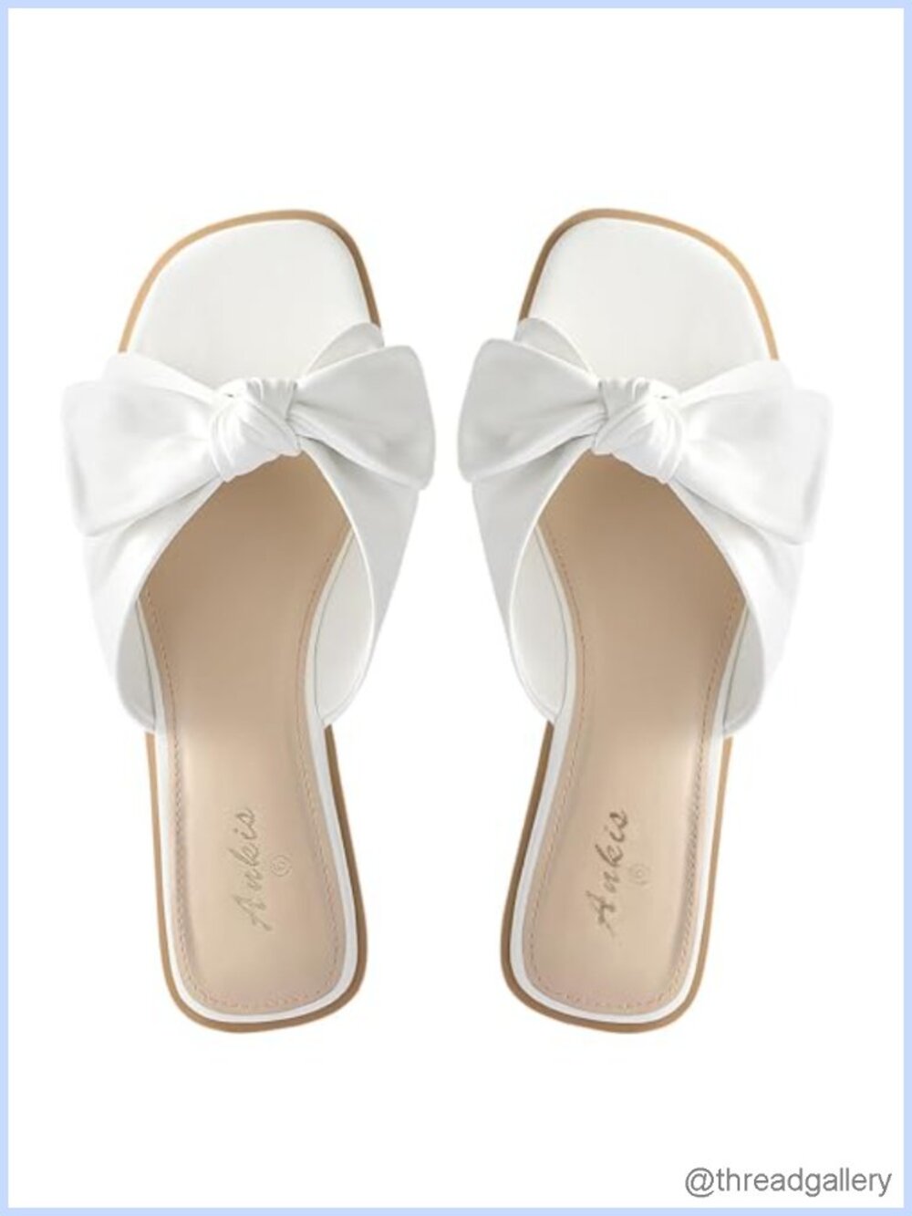 Women's Bow Flat Sandals Square Open Toe Dressy Slides PU Leather